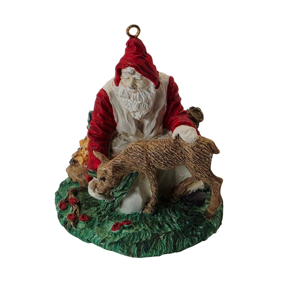 More Than Gifts Santa Feeding Reindeer Resin Christmas Ornament 2.25" Tall